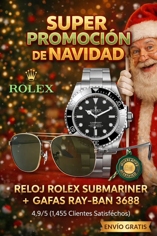 👑 Combo Dominio Total Rolex Submariner ⏱️ + Gafas Ray-Ban RB 3688 🕶️